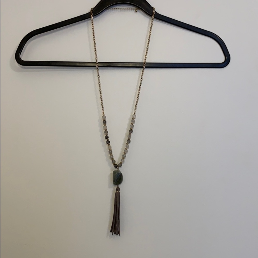 Long Stone and Tassel Necklace